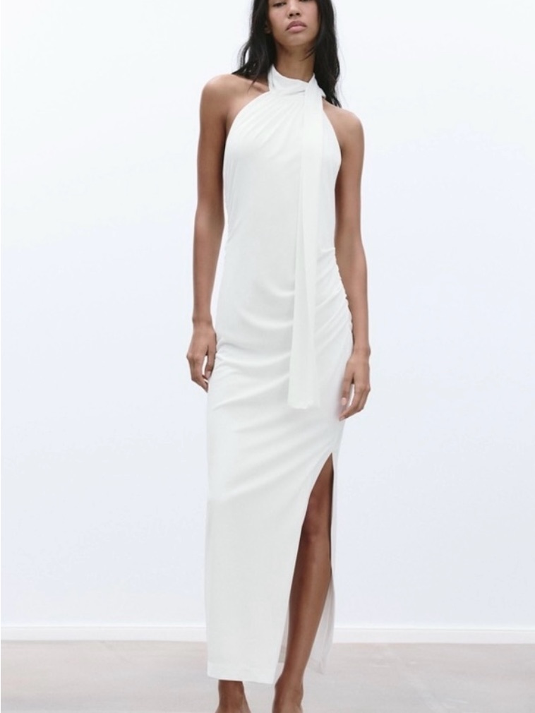 Zara White Backless Halter Maxi Dress With Side Slit